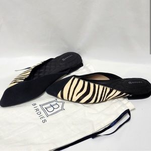 NWOB Birdies The Swan Zebra Calf Hair Suade Slide
